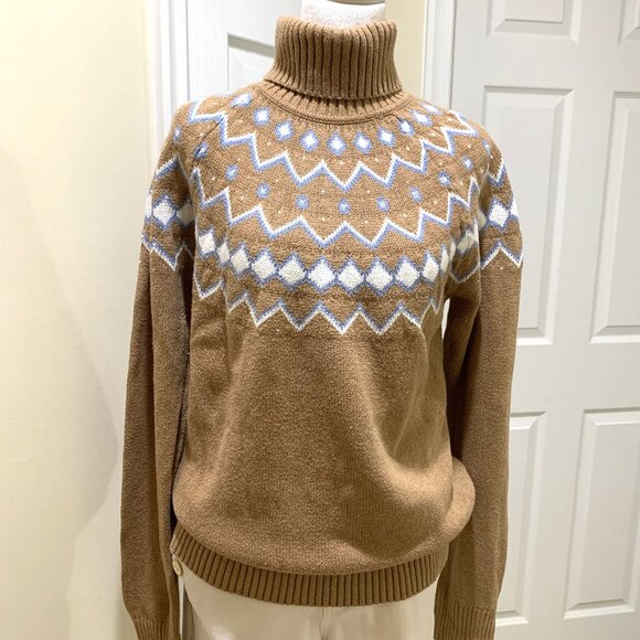 J.Crew Sweater Women Brown Long Sleeves Size L Turtle Neck Diamond Bead Accents - Picture 3 of 12